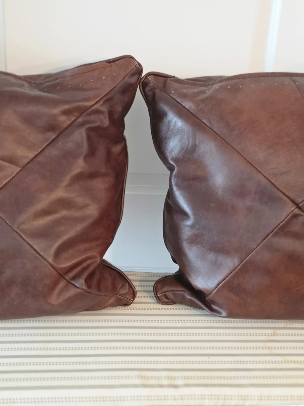 Pair of Genuine Rich Chestnut Brown Leather Accent Pillows - 18